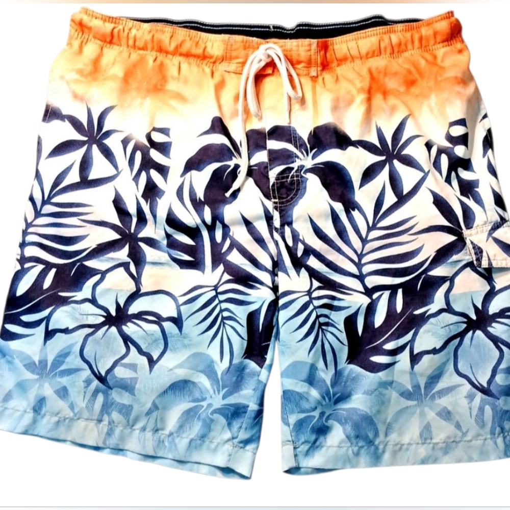 Sonoma Life + Style Boardshorts‎ Mens Size L Blue Tropical 8" Inseam Floral Palm